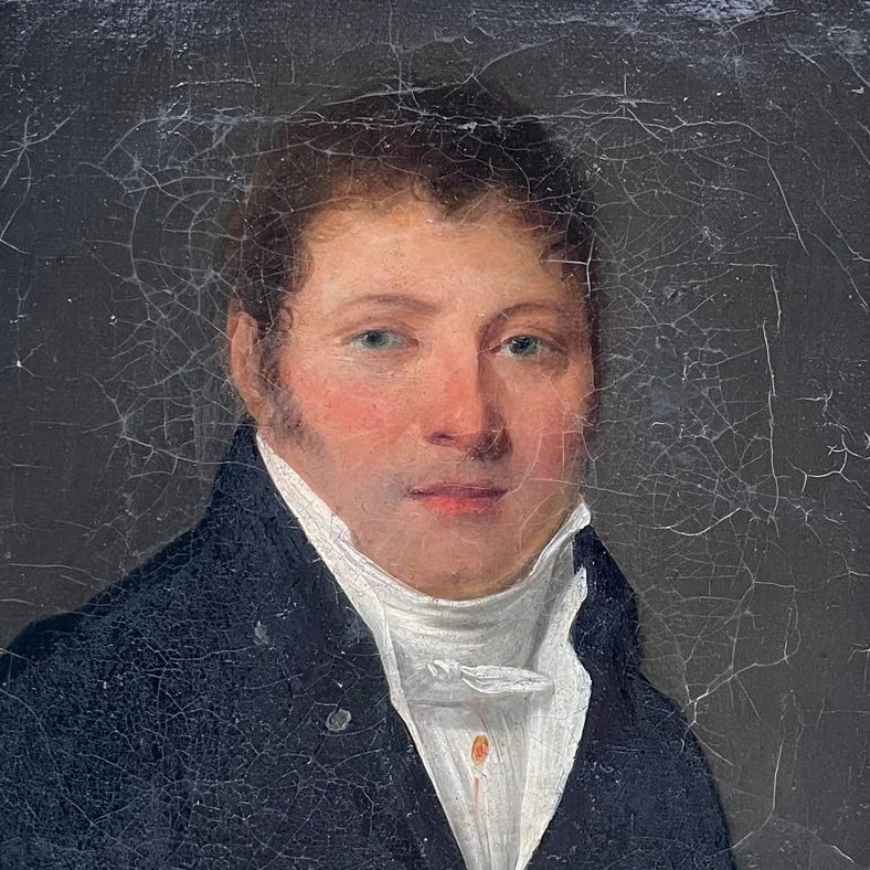 Old money style portrait of a gentleman in a dark coat, early 19th century French oil painting