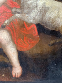 Macro of a fold of the drapery, the vermilion line drawn over the brown ground without any modelling between them