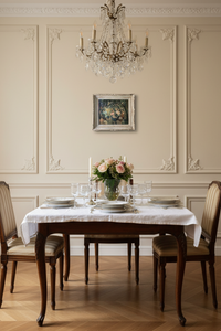 Signed French Luxembourg Garden painting displayed in a French dining room