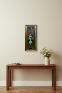 Shown at scale above a console, the jug of flowers below giving its size