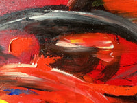 One clean black curve for the halo over the cockpit, among blurred strokes of red