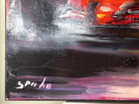 Spahn signed in white paint lower left, over bands of black and violet