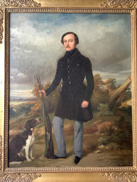 The figure at full length in his dark shooting coat, the gun grounded at his right hand and his cap held low in the left